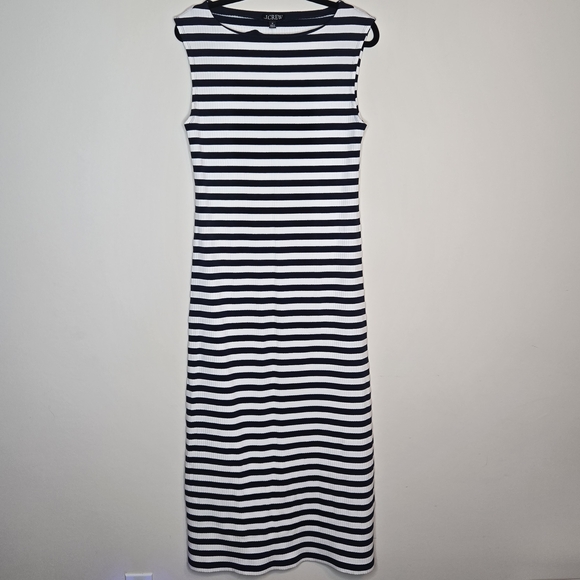 J.Crew NWT Ribbed Boatneck Striped Sleeveless Maxi Dress Navy Cream Summer 2025 - Picture 3 of 11